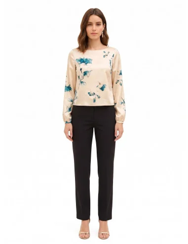 Blouse Ample et Fluide en Satin Fleuri Rinascimento