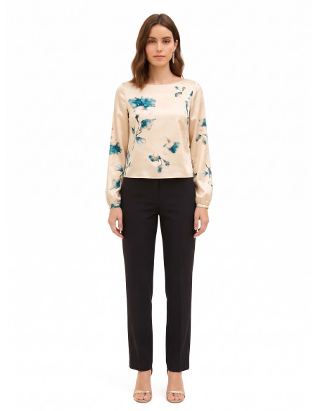 Loose-fitting, flowing Rinascimento floral satin blouse - Vestiti F...