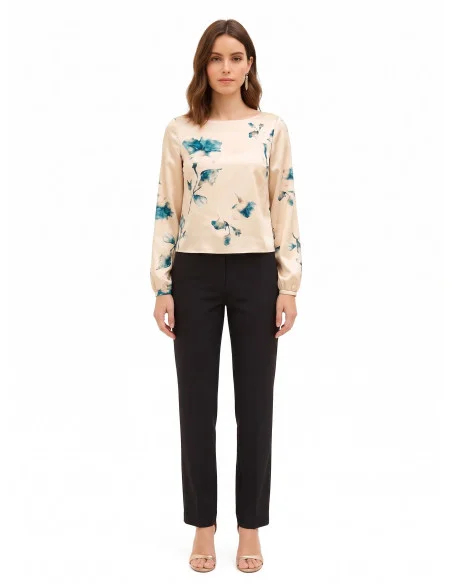 Loose, Flowing Floral Satin Blouse Rinascimento