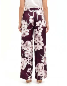 Pantalon palazzo en satin fleuri avec pinces Rinascimento 2