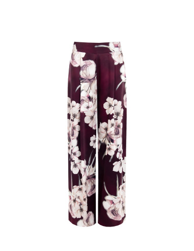 Pantaloni Palazzo In Raso A Fiori Con Pinces Rinascimento