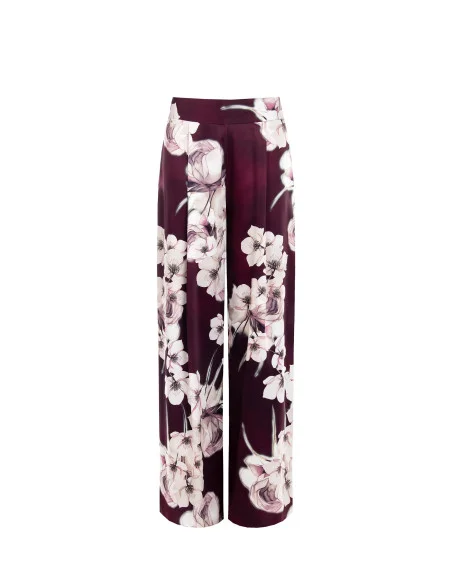 Pantalon palazzo en satin fleuri avec pinces Rinascimento