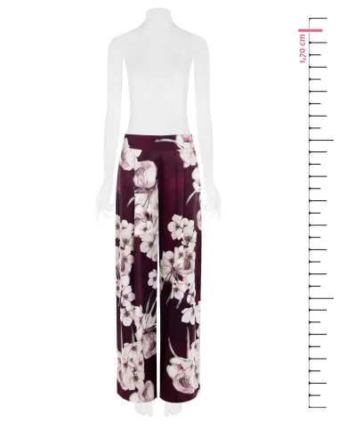 Pantaloni Palazzo In Raso A Fiori Con Pinces Rinascimento