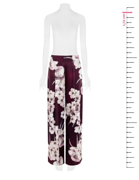 Pantalon palazzo en satin fleuri avec pinces Rinascimento