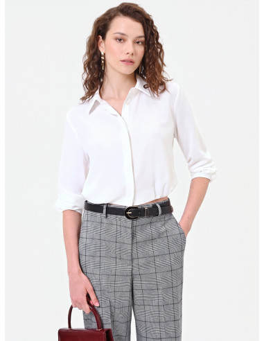 Camicia Crop Fluida In Raso Opaco Con Bottoni A Scomparsa Rinascimento