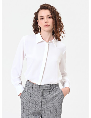 Camicia Crop Fluida In Raso Opaco Con Bottoni A Scomparsa Rinascimento
