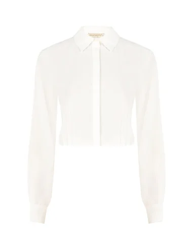Fluid cropped blouse in matte satin with concealed buttons Rinascimento