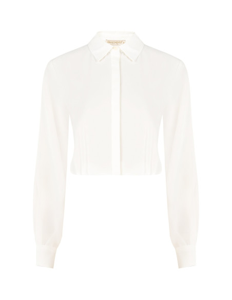 Camicia Crop Fluida In Raso Opaco Con Bottoni A Scomparsa Rinascimento