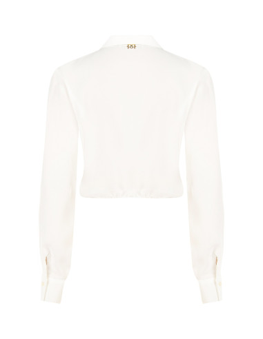 Rinascimento Flowing Crop Shirt in Matt Satin with Concealed Button...