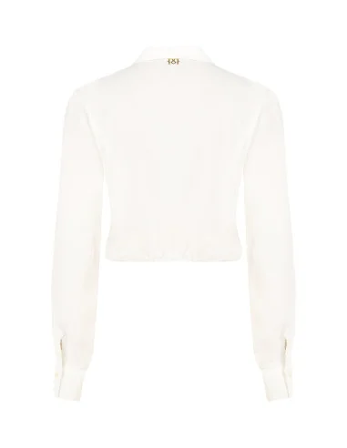 Fluid cropped blouse in matte satin with concealed buttons Rinascimento