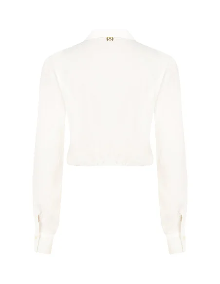 Camicia Crop Fluida In Raso Opaco Con Bottoni A Scomparsa Rinascimento