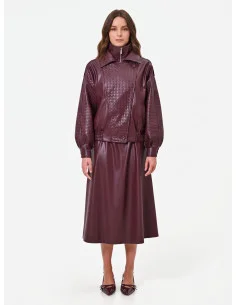 Faux Leather Bomber Jacket With Woven Checkered Detail Rinascimento 2