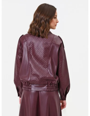 Blouson bomber en similicuir avec motif à carreaux tressés Rinascimento