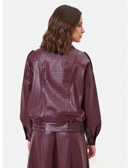 Giubbotto Bomber In Similpelle Con Lavorazione A Quadretti Intrecciati Rinascimento