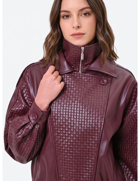 Blouson bomber en similicuir avec motif à carreaux tressés Rinascimento