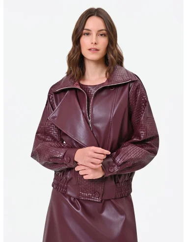 Giubbotto Bomber In Similpelle Con Lavorazione A Quadretti Intrecciati Rinascimento