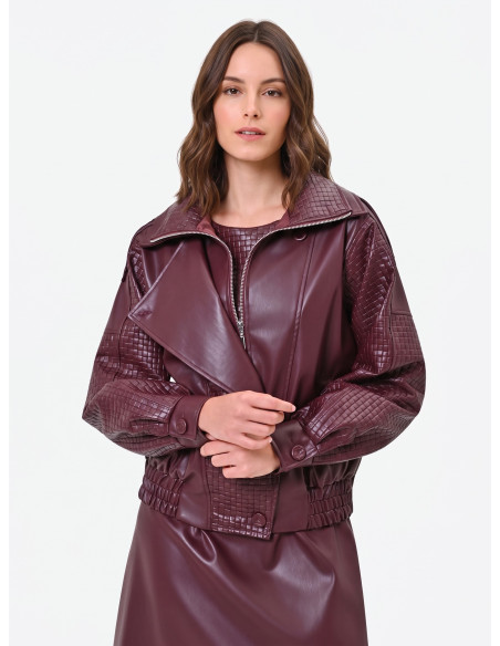 Rinascimento Faux Leather Bomber Jacket with Interwoven Check Patte...
