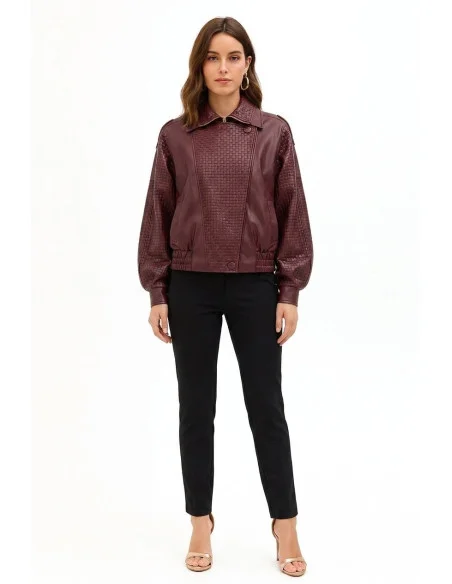 Blouson bomber en similicuir avec motif à carreaux tressés Rinascimento
