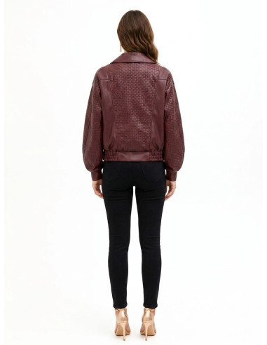 Rinascimento Faux Leather Bomber Jacket with Interwoven Check Patte...
