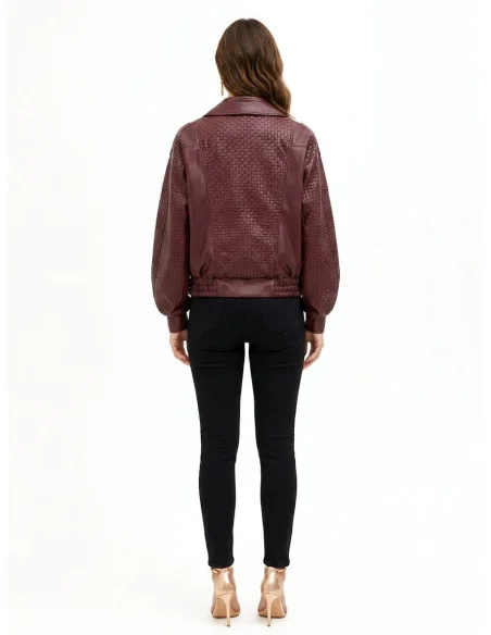 Blouson bomber en similicuir avec motif à carreaux tressés Rinascimento
