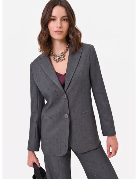 Polyviscose Blazer Jacket with Rhinestones Rinascimento