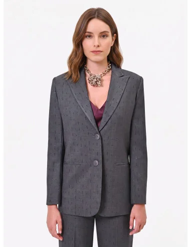 Polyviscose Blazer Jacket with Rhinestones Rinascimento