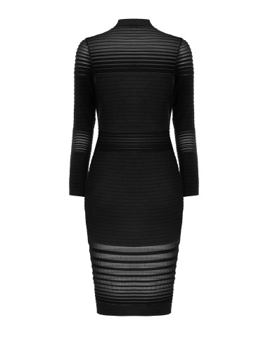 Robe fourreau en maille rayée et tulle transparent Rinascimento