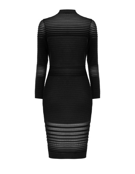 Robe fourreau en maille rayée et tulle transparent Rinascimento