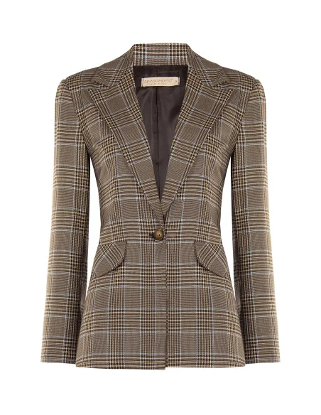 Fitted Checked Blazer Jacket In Polyviscose Rinascimento