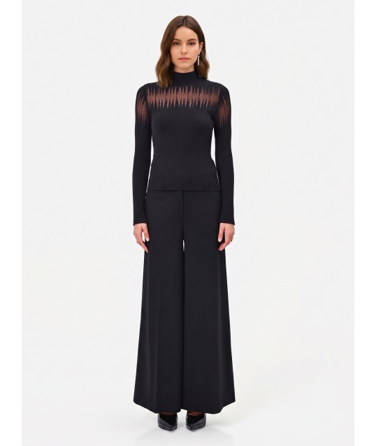 Rinascimento Fitted Ribbed Jumper with Tulle Inserts