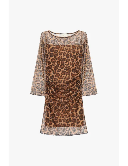 Robe courte à imprimé animalier et fronces « Dixie »