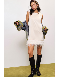 Dixie Short Sleeveless Dress with Feather Detail