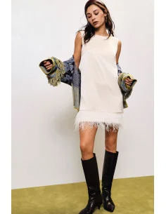 Dixie Short Sleeveless Dress with Feather Detail