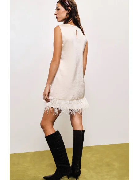 Dixie Short Sleeveless Dress with Feather Detail