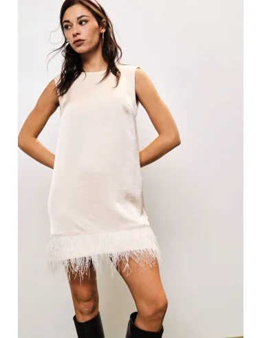Dixie Short Sleeveless Dress with Feather Detail