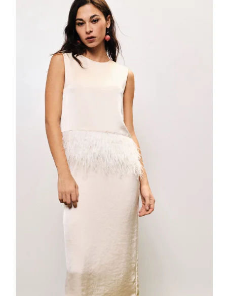 Robe sans manches avec détails en plumes et coupe droite Dixie