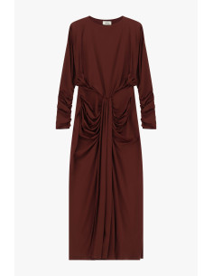 Dixie Long Dress with Gathered Sleeves and Front Draping