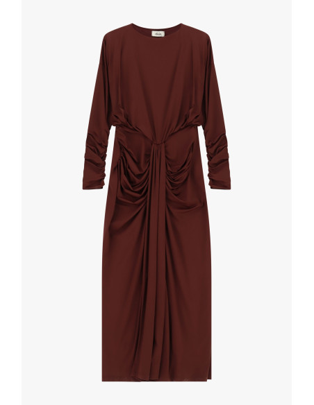 Dixie Long Dress with Gathered Sleeves and Front Draping
