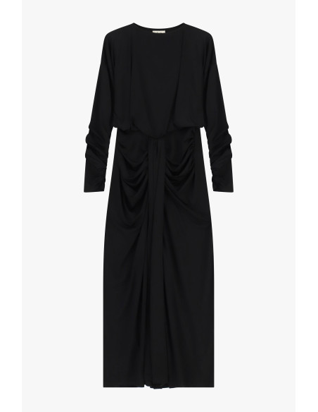 Dixie Long Dress with Gathered Sleeves and Front Draping