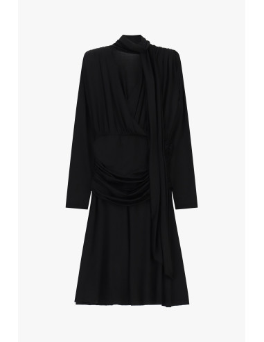 Dixie Pleated Midi Dress with Draping and Knotted Belt