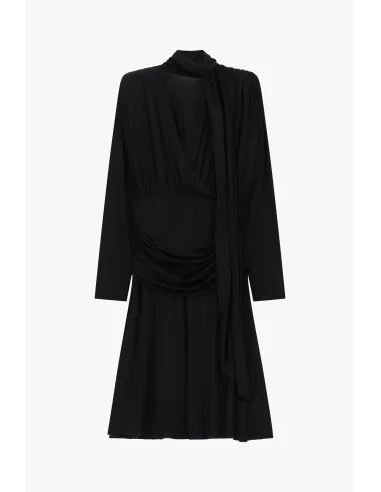 Dixie Pleated Midi Dress with Draping and Knotted Belt