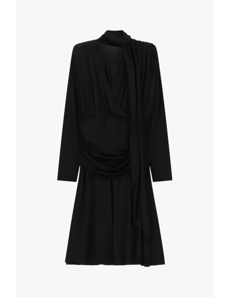 Dixie Pleated Midi Dress with Draping and Knotted Belt