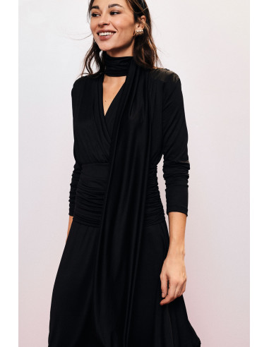 Abito Midi Plissettato Con Drappeggio E Cintura Annodata Dixie