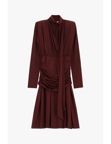 Dixie Pleated Midi Dress with Draping and Knotted Belt