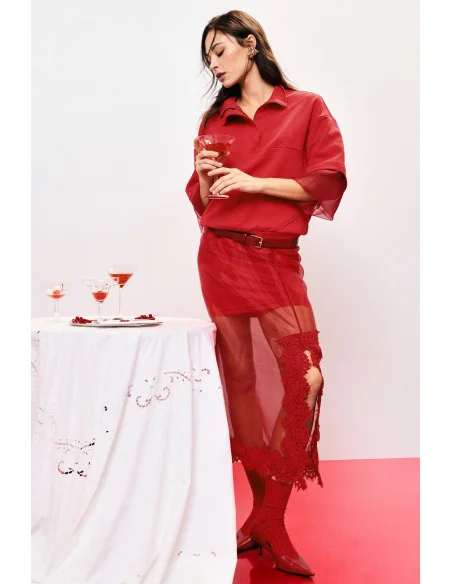 Gonna Midi Con Inserto In Pizzo E Dettagli Trasparenti Dixie