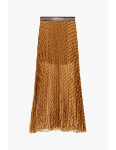 Dixie Pleated Midi Skirt with Geometric Pattern and Elasticated Waistband
