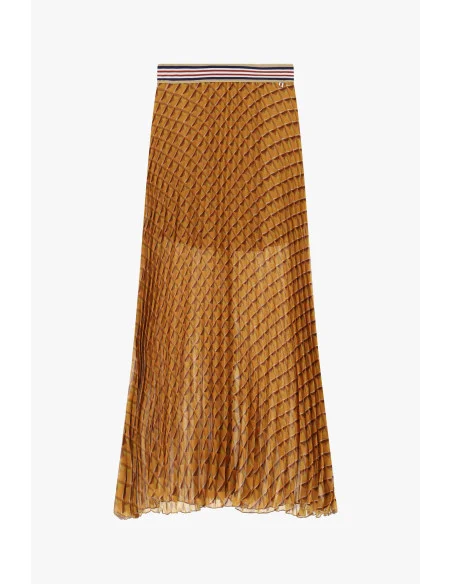Dixie Pleated Midi Skirt with Geometric Pattern and Elasticated Waistband