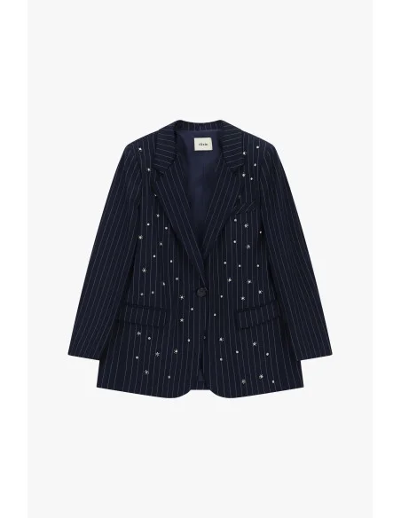 Striped Blazer with Jewelled Embellishments and Dixie Pockets