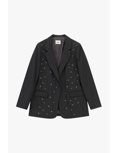 Striped Blazer with Jewelled Embellishments and Dixie Pockets
