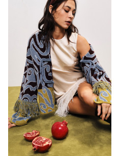 Cardigan jacquard à franges et fermeture nouée Dixie